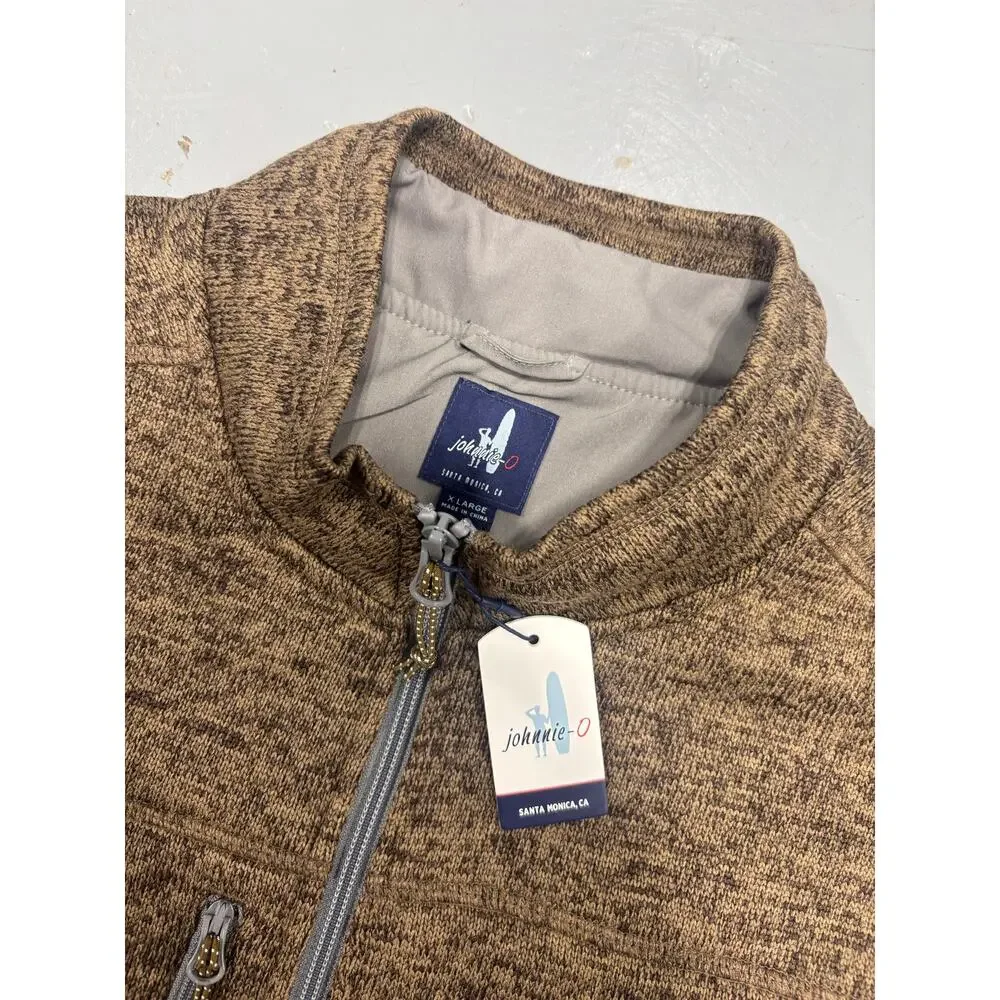 New johnnie-O Men's XL Sully 1/4 Zip Fleece Vest Brown Heather Performance GOLF